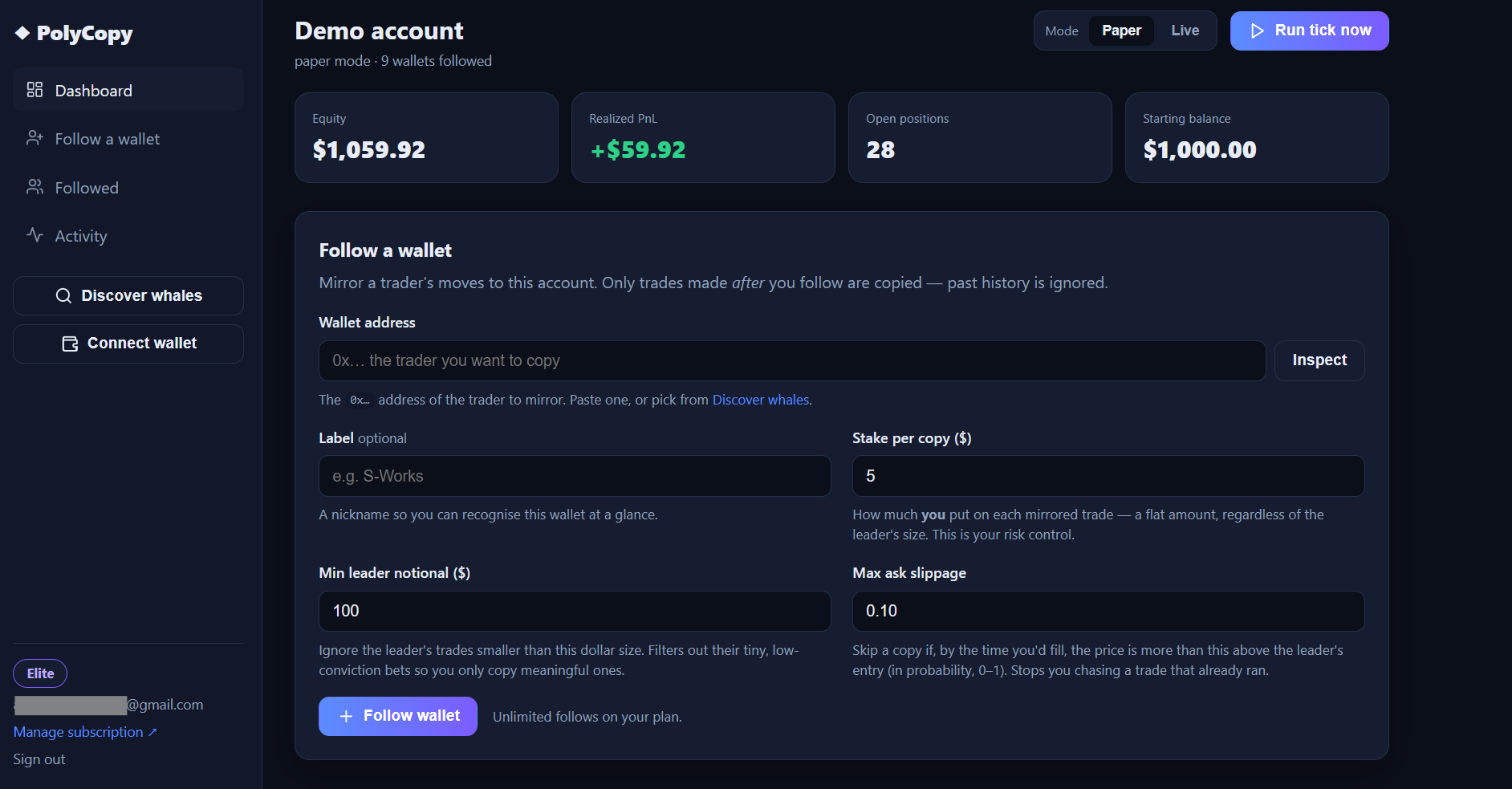 Live copy dashboard