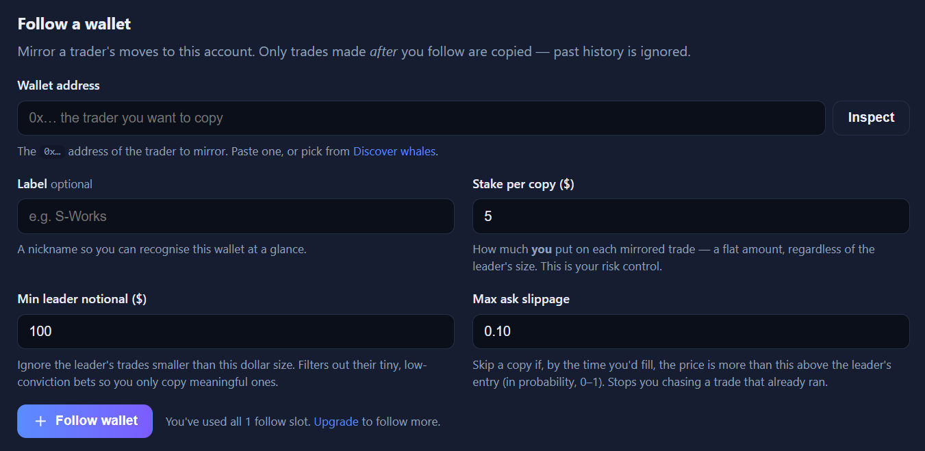Follow a wallet form